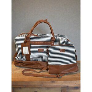 Wogarl Striped Canvas & Faux Leather Weekender Bag With Matching Crossbody Purse